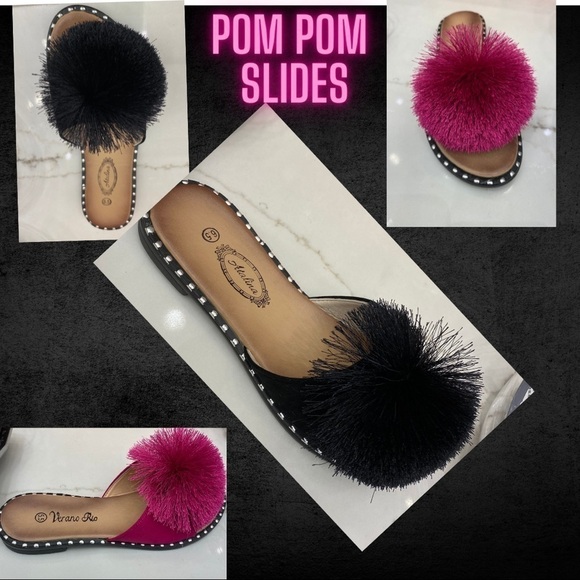 Pom Pom Slide Sandals (Fuschia) - Picture 3 of 3